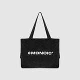 Tote Bag gamuza negra con compartimento para laptop y logo bordado | Bolsos MONOIC Studios