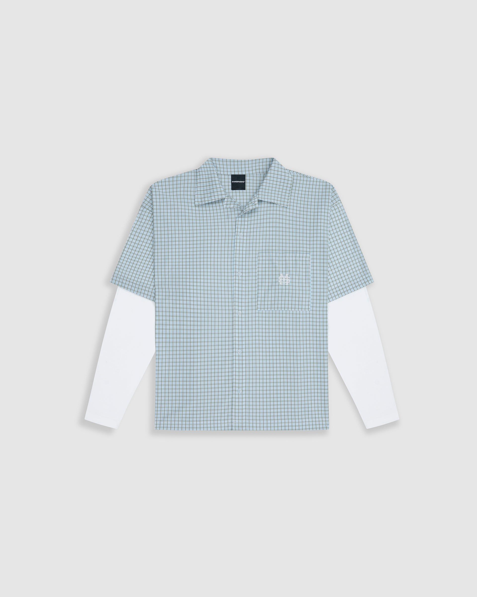 Camisa cuadros tonos claros con doble manga off white y monograma bordado | Camisas MONOIC