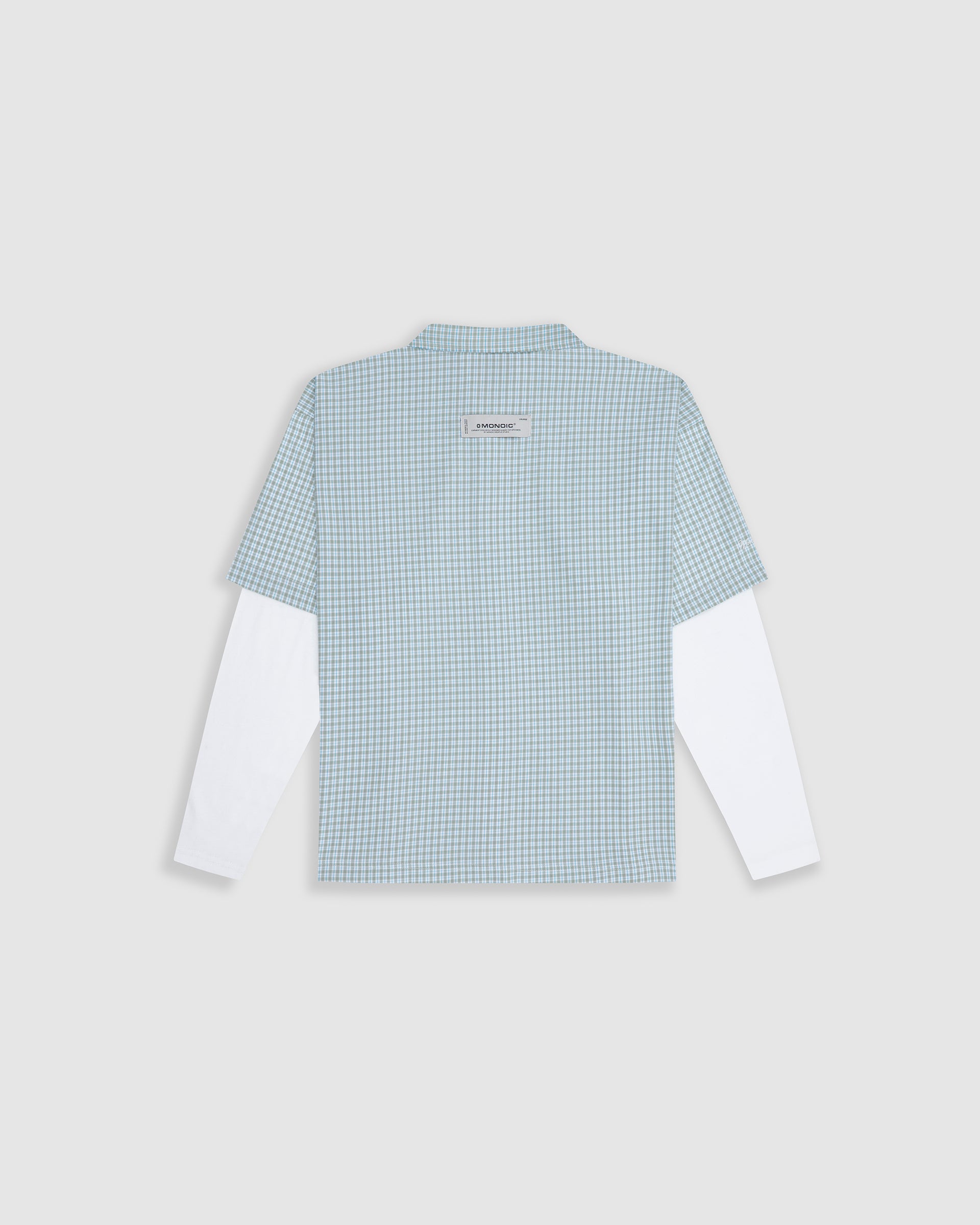 Camisa cuadros tonos claros con doble manga off white y monograma bordado | Camisas MONOIC