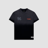 Camiseta Oversized Fit Monza negro desgastado con efecto Degrade y estampados vintage en espalda y pecho |  MONOIC