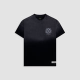 Camiseta Oversized Cavallo negro desgastado con estampados en corrosión en espalda y pecho | MONOIC