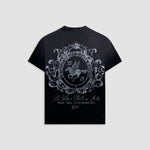 Camiseta Oversized Cavallo negro desgastado con estampados en corrosión en espalda y pecho | MONOIC