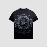 Camiseta Oversized Cavallo negro desgastado con estampados en corrosión en espalda y pecho | MONOIC