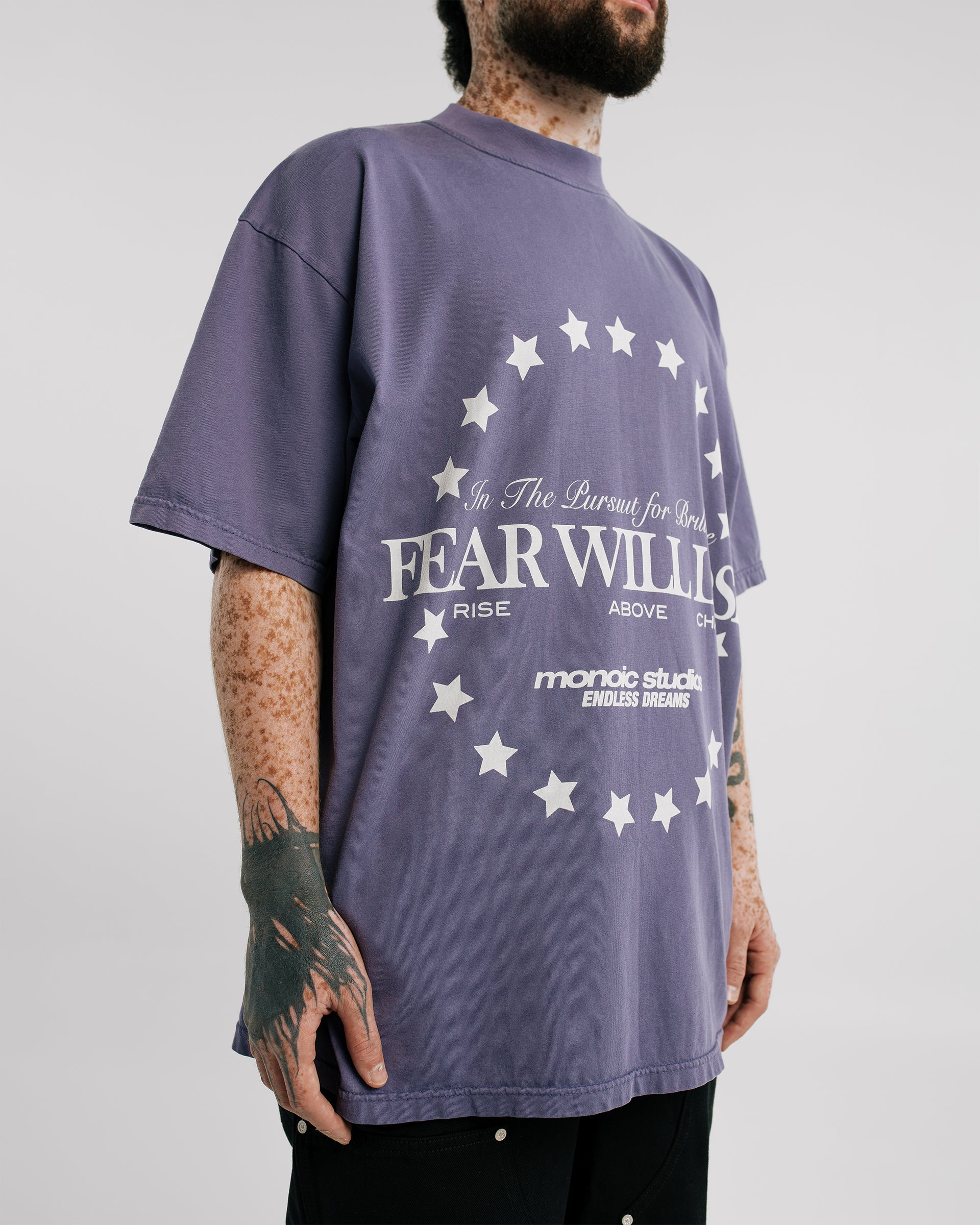 Camiseta Fear Will Lose Morado Desgastado | Camisetas Endless Dreams | Monoic Studios