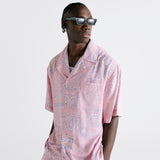Paisly Bandana Cuban Shirt - Baby Pink