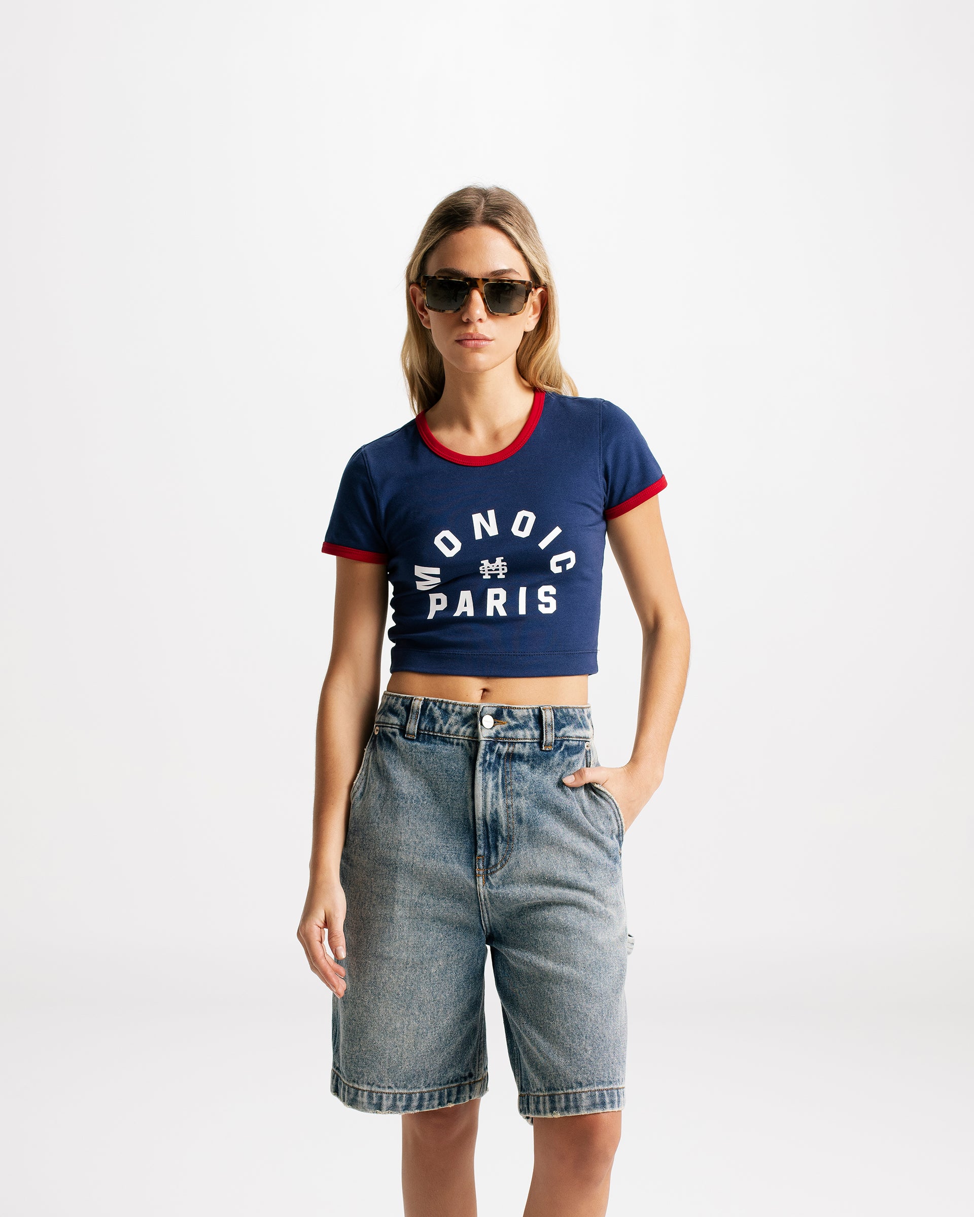 Crop Top Monoic Paris Azul Navy y Rojo | Camisetas Parisian Dreams | Monoic Studios