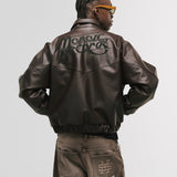 Records Faux Leather Jacket - Café Oscuro