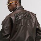 Records Faux Leather Jacket - Café Oscuro
