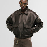 Records Faux Leather Jacket - Café Oscuro