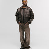 Records Faux Leather Jacket - Café Oscuro