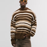 Striped Knitwear Sweater – Café, Crema y Beige