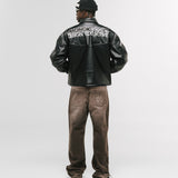 Stars Faux Leather Jacket – Negro Oscuro