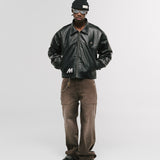 Stars Faux Leather Jacket – Negro Oscuro