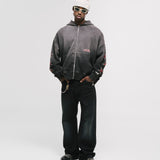 Zip Hoodie Monoic Records - Negro Desgastado