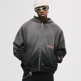 Zip Hoodie Monoic Records - Negro Desgastado