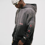 Zip Hoodie Monoic Records - Negro Desgastado