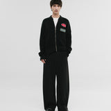 Zip Up Knit Bomber Jacket - Negro