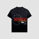 Camiseta Oversized Fit Monza negro desgastado con efecto Degrade y estampados vintage en espalda y pecho |  MONOIC