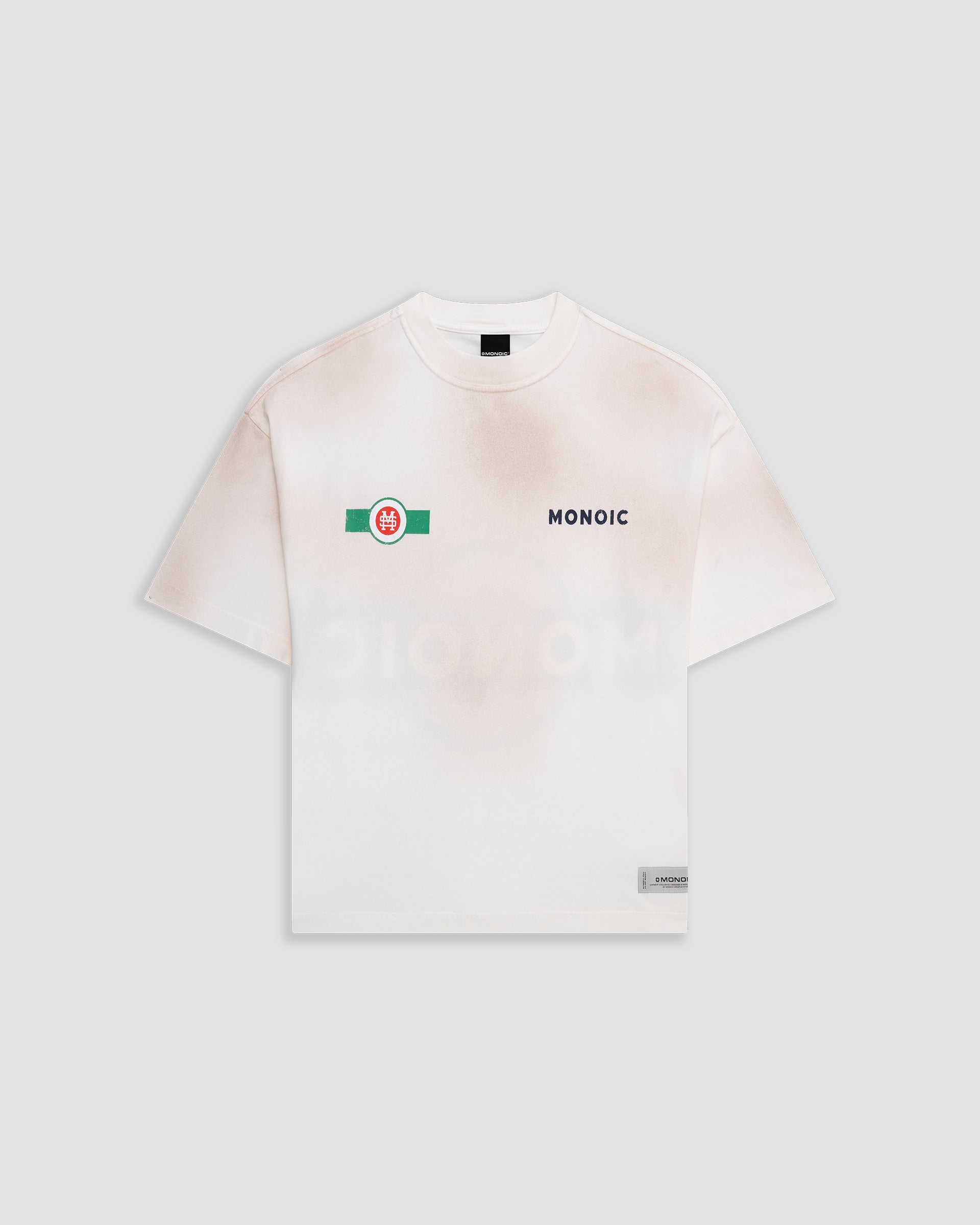 Camiseta Boxy Fit Martini - blanco hueso con estampados desgastados y manchas en aerosol |  MONOIC